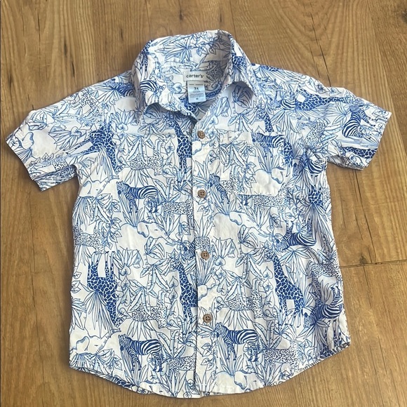 Carter's Blue and White Button Down Jungle Print - Picture 1 of 7